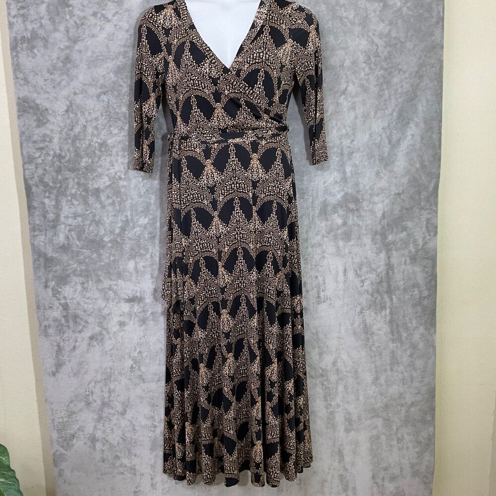 Anthropologie Maude Butterfly Print faux Wrap Midi Dress L Belted Career Artsy